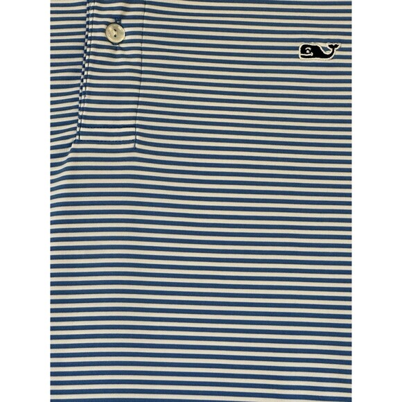 Vineyard Vines Men’s Polo Shirt XXL Blue White Stripe Performance Stretch Whale - Picture 8 of 15